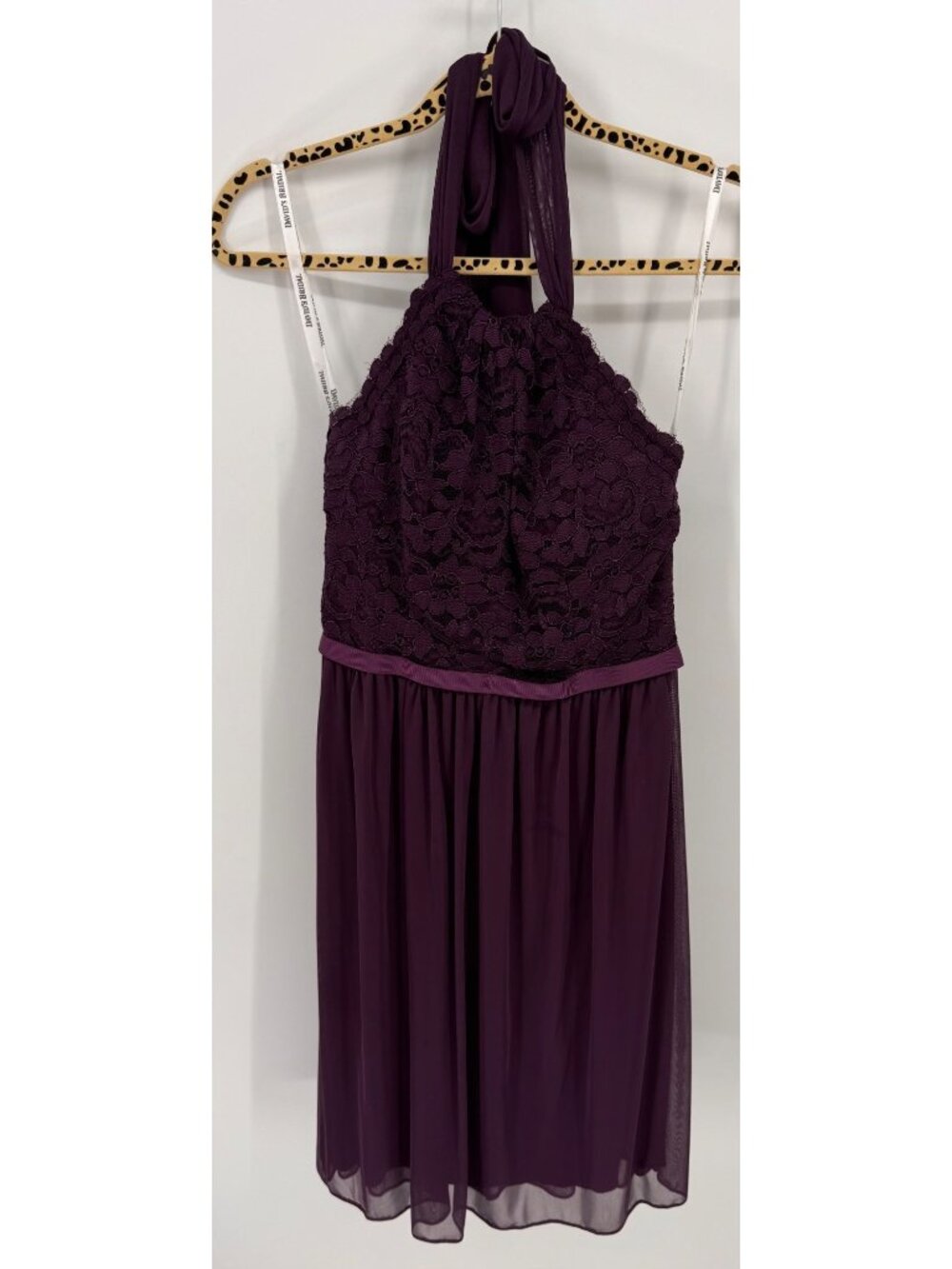 Davids Bridal Womens Halter Bridesmaid Lace Chiffon Dress Plum Purple Size 2